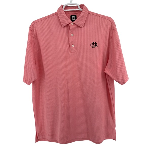 FootJoy Mens XL Polo Shirt Coral Pink Micro Grid HR Fly Fishing Logo Golf FJ - Picture 2 of 6